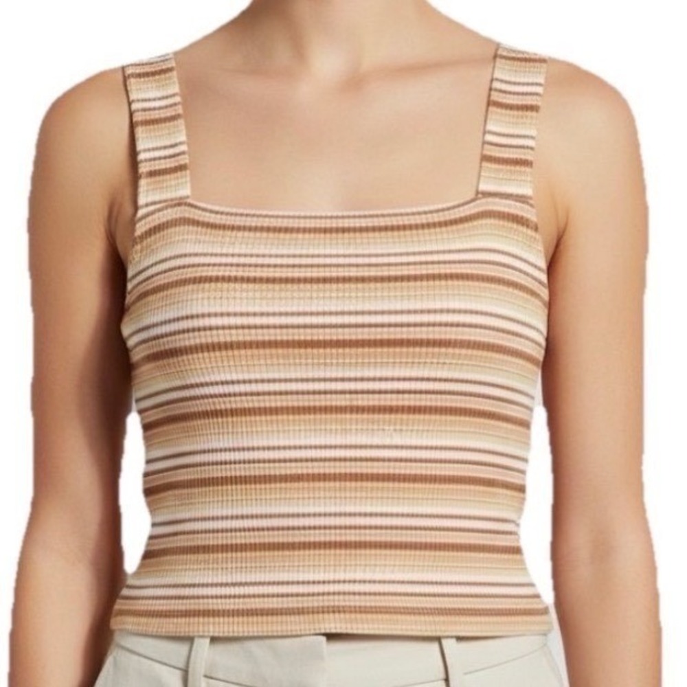 American Eagle Tank Top Women Large Brown Sleeveless Ribbed Striped Crop Top